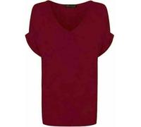 RIDDLED WITH STYLE Ladies Plain V Neck Turn Up Sleeve Top Womens Baggy Loose Stretched Casual Wear Printed Top T-shirt Animal Print Summer Beach Tee Top Shirt Plus Size UK 8-26 Wine