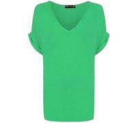 RIDDLED WITH STYLE Ladies Turn Up Sleeve Tunic V Neck Summer Top Womens Plain Printed Short Sleeve Baggy T-Shirt Jade Green UK 24-26