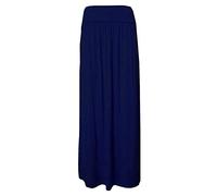 RIDDLED WITH STYLE Ladies Pleated Gypsy Skirt Fold Over Long Jersey Skirt Womens Plain Maxi Skirt#(Navy Fold Over Maxi Skirt#UK 8-10#Womens)