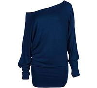 RIDDLED WITH STYLE Ladies Plus Size Baggy Long Jumper Batwing Sleeve Relax Fit Top Womens Off Shoulder Plain Printed Shirt Winter Wear Formal Casual Tunic Classic Top UK 8-26 Navy