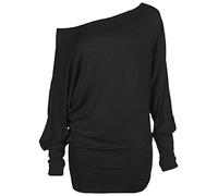 RIDDLED WITH STYLE Ladies Plus Size Baggy Long Jumper Batwing Sleeve Relax Fit Top Womens Off Shoulder Plain Printed Shirt Winter Wear Formal Casual Tunic Classic Top UK 8-26 Black