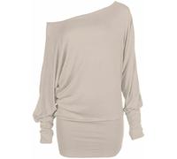 RIDDLED WITH STYLE Ladies Plus Size Baggy Long Jumper Batwing Sleeve Relax Fit Top Womens Off Shoulder Plain Printed Shirt Winter Wear Formal Casual Tunic Classic Top UK 8-26 Beige