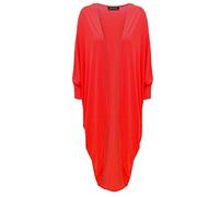 RIDDLED WITH STYLE Ladies Plus Size Lightweight Boyfriend Plain Long Kimono Batwing Relaxed Fit Sweater Top Women's 3 Sleeve Batwing Long Kimono Cardigan Open Front Maxi Dress Red UK 16-18