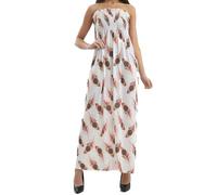 RIDDLED WITH STYLE Ladies Sleeveless Boobtube Sheering Maxi Floral Print Long Dress Island Summer Beach Dress Womens Plus Size Maxi Bandeau Neck Casual Wear Holiday Dress (Peacock Print UK 16-18)