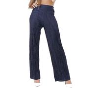RIDDLED WITH STYLE Ladies Stretch Baggy Full Length Bottom Women’s Pleated Elasticated Waist Wide Leg Crinkle Palazzo Casual Summer wear Fancy Party Beach Palazzo Pants Plus Size 12-26 Navy Blue