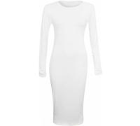 RIDDLED WITH STYLE Ladies Stretch Fit Bodycon Midi Dress Long Sleeve Round Neck Slim Fit Stretchy Elegant Evening Party Cocktail Outfit Sizes from UK 8-26 White