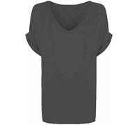 RIDDLED WITH STYLE Ladies Turn Up Sleeve Tunic V Neck Summer Top Womens Plain Printed Short Sleeve Baggy T-Shirt Charcoal UK 20-22