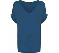 RIDDLED WITH STYLE Ladies Turn Up Sleeve Tunic V Neck Summer Top Womens Plain Printed Short Sleeve Baggy T-Shirt Teal UK 20-22