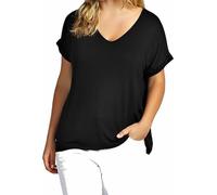 RIDDLED WITH STYLE Ladies Turn Up Sleeve Tunic V Neck Summer Top Womens Plain Printed Short Sleeve Baggy T-Shirt Black UK 20-22