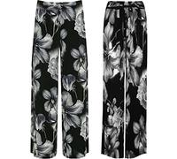 RIDDLED WITH STYLE Ladies Wide Leg Printed Palazzo Summer Wear Beach Trousers Womens Plus Size Baggy Pants Floral Printed Bottoms Casual Wear Paisley Trousers Palazzo Pants (Black Floral UK 12-14)