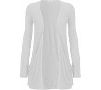 RIDDLED WITH STYLE Ladies Winter Fashion Open Front Boyfriend Cardigan Adults Long Sleeve Midi Sweater Womens Casual Formal Wear Pocketed Cardigan Open Front Plain Sweater White UK 20-22