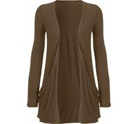 RIDDLED WITH STYLE Ladies Winter Open Front Boyfriend Cardigan Women's Long Sleeve Midi Sweater Plain Knit Pocketed Casual Formal Wear Stylish Warm Comfortable Soft Daily Use Top UK Sizes 8-26. Mocha