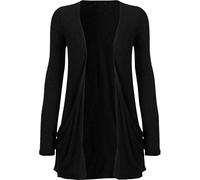 RIDDLED WITH STYLE Ladies Winter Open Front Boyfriend Cardigan Women's Long Sleeve Midi Sweater Plain Knit Pocketed Casual Formal Wear Stylish Warm Comfortable Soft Daily Use Top UK Sizes 8-26. Black