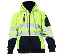 RIDDLED WITH STYLE Mens High Visibility Reflective Tape 3 Zip Hoodie Long Sleeve Pullover Work Top Adults Work Wear Hi Viz Security Zip Up Jacket Hi Vis Pocketed Sweater (Zip Up Yellow Large)