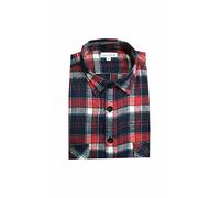 RIDDLED WITH STYLE Mens Long Sleeve Checkered Shirt Fleece Lined Button Down Top Adults Winter Warm Collared Overshirt Shirt Navy/Red Checkered 5X-Large
