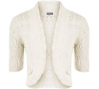 RIDDLED WITH STYLE™ New Ladies Plus Size Knitted Crochet Bolero Shrugs Womens Cardigan Tops 8-26 Cream