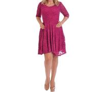 RIDDLED WITH STYLE New Women’s 3/4 Sleeve Floral Lace Midi Lined Skater Party Wear Dresses Ladies Floral Lace Round Neck Sequin Summer Fashion Plus Size Skater Dresses (Cerise, UK 14)