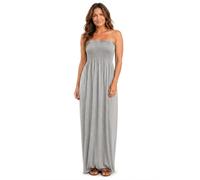 RIDDLED WITH STYLE NEW Womens Sheering Gather Boobtube Bandeau Long Strapless Maxi Dress Plus Size UK 8-22 All Shades Comfort FIT Flattering Flowy Elegant Day to Night Looks! Light Grey
