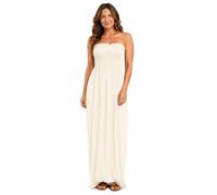 RIDDLED WITH STYLE NEW Womens Sheering Gather Boobtube Bandeau Long Strapless Maxi Dress Plus Size UK 8-22 All Shades Comfort FIT Flattering Flowy Elegant Day to Night Looks! Cream