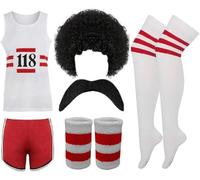 RIDDLED WITH STYLE Unisex 118 Fancy Dress Costume for Men & Women Retro Marathon Outfit with Vest, Shorts, Wig, Tash, Socks Fun Run, Stag Do, Party Wear Size UK Small - X-Large