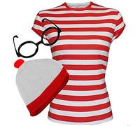 RIDDLED WITH STYLE Unisex Red/White Bobble Hat & Glasses T-Shirt Socks Set Theme Party Wear No Lens Glasses Book Day Book Week Red White Costume Complete Outfit