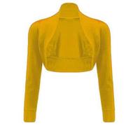RIDDLED WITH STYLE Women Cropped Bolero Shrug Long Sleeve Open Front Plain Lightweight Short Cardigan Elegant Layer Party Casual Wear Top UK Sizes 8-26 Comfortable Stylish Fit Mustard