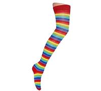 RIDDLED WITH STYLE Women Multi Colour Stripe Long Overknee Cotton Ladies Rainbow Print Striped Casual Over Knee Socks