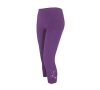 RIDDLED WITH STYLE Womens ¾ Butterfly Sequin Leggings Slim Fit Stretchy Pants Ladies Active Yoga Leggings Plus Size Trousers Purple UK 16-18