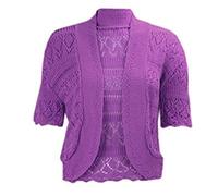 Womens Chorochet Knitted Bolero Shrug Top Ladies Short Sleeve Cardigan Crop Top#(Purple Knitted Bolero Shrug#UK 20-22#Womens)