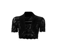 RIDDLED WITH STYLE Women’s Crochet Knitted Bolero Shrug Top Ladies Short Sleeve Open Front Cardigan Lightweight Summer Crop Cover Up Elegant Casual Knitwear UK Sizes 8-26 Black