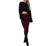 RIDDLED WITH STYLE Womens Knitted Tartan Winter Leggings Ladies Soft Warm Wool Christmas Retro Pants Warm Trousers (Plain Wine UK 12-14)