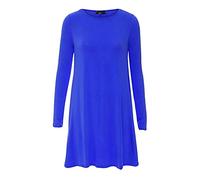 RIDDLED WITH STYLE Women’s Party Dresses UK Long Sleeve Midi Skater Swing Dress, Plain & Printed A-Line Flared Round Neck Jersey Tee Style, from 8-26 Royal Blue