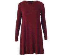 RIDDLED WITH STYLE Women’s Party Dresses UK Long Sleeve Midi Skater Swing Dress, Plain & Printed A-Line Flared Round Neck Jersey Tee Style, from 8-26 Wine