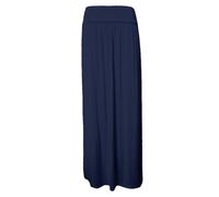 RIDDLED WITH STYLE Women’s Pleated Gypsy Maxi Skirt Ladies Plain Fold Over Waist Long Jersey Skirt Soft Stretch Casual Summer Wear Comfortable Plus Size Full Length UK Sizes 8-26. Navy