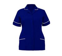 RIDDLED WITH STYLE Women’s Plus Size Short Sleeve Nurse Tunic Healthcare Buttoned Front Shirt Ladies Hospital Work Wear Uniform Shirt Nurse Carer Therapist Top UK Size 8-26 Navy/White