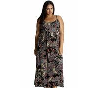 RIDDLED WITH STYLE Women’s Plus Size Sleeveless Floral Print Dress Ladies Strappy Summer Frill Maxi Dress Wine/Yellow Paisley UK 26-28