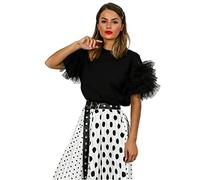 RIDDLED WITH STYLE Women’s Scoop Neck Frill Mesh Puff Sleeve Club Collared Regular Fit Summer Casual Party Top Plus Size - Ladies Scoop Neck Short Sleeves Tulle T-Shirt (Black, 8-10)