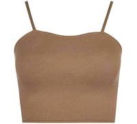 RIDDLED WITH STYLE Women’s Spaghetti Straps Soft Comfortable Camisole Boobtube Stylish Crop Top Bralet Ladies Plain Strappy Sleeveless Square Neck Bandeau Cami Vest Bra Top (Mocha, 12-14)