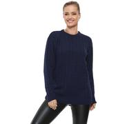 RIDDLED WITH STYLE Women’s Winter Wear Round Neck Ribbed Hem Comfort Lightweight Plus Size Jumper Sweater Ladies Cable Knitted Long Sleeve Ribbed Cuffs Soft Jumper (Navy Blue, UK 22)
