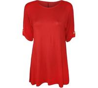 Fashion Fairies New Ladies 3/4 Sleeve Button Stretch Flare Womens Summer Plus Size Tshirt Tops UK14-32 Red