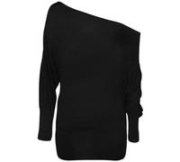 RIDDLED WITH STYLE Women's Batwing Long Sleeve Off Shoulder Top Baggy Shirt Jumper Ladies Plain Winter Wear Loose Off Shoulder Neck Fit Casual Jumper Tops (Black, UK 20-22)