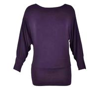 RIDDLED WITH STYLE Women's Batwing Long Sleeve Off Shoulder Top Baggy Shirt Jumper Ladies Plain Winter Wear Loose Off Shoulder Neck Fit Casual Jumper Tops (Purple, UK 16-18)