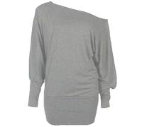 RIDDLED WITH STYLE Women's Batwing Long Sleeve Off Shoulder Top Baggy Shirt Jumper Ladies Plain Winter Wear Loose Off Shoulder Neck Fit Casual Jumper Tops (Silver Grey, UK 16-18)