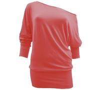 RIDDLED WITH STYLE Womens Batwing Long Sleeve Off Shoulder Top Baggy Shirt Ladies Winter Wear Loose Fit Casual Jumper Top Coral UK 24-26