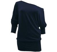 RIDDLED WITH STYLE Womens Batwing Long Sleeve Off Shoulder Top Baggy Shirt Ladies Winter Wear Loose Fit Casual Jumper Top Navy UK 8-10
