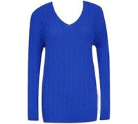 RIDDLED WITH STYLE Womens Cable Chunky Knitted Jumper Long Sleeve V Neck Winter Warm Sweater Ladies Winter Wear Cozy Sweatshirt Office Formal Casual Pullover Knitted Top Royal Blue UK 18