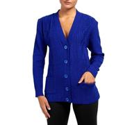 RIDDLED WITH STYLE Womens Cable Knitted 5 Button Sweater V Neck Boyfriend Cardigan Ladies Winter Wear Pocketed Cardigan Office Formal Long Sleeve Knitted Sweater Top Royal Blue UK 16-18