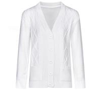RIDDLED WITH STYLE Womens Cable Knitted 5 Button Sweater V Neck Boyfriend Cardigan Ladies Winter Wear Pocketed Cardigan Office Formal Long Sleeve Knitted Sweater Top White UK 20-22