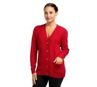 RIDDLED WITH STYLE Womens Cable Knitted 5 Button Sweater V Neck Boyfriend Cardigan Ladies Winter Wear Pocketed Cardigan Office Formal Long Sleeve Knitted Sweater Top Red UK 8-10