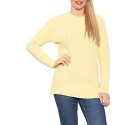 RIDDLED WITH STYLE Womens Cable Knitted Jumper Ladies Long Sleeve Crew Neck Soft Knit Jumper Formal Soft Sweater Casual Wear Winter Wear Warm Fancy Party Xmas Knitted Jumper Top Plus Size 8-22 Lemon